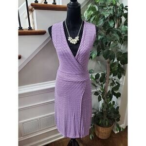Sade Women's Purple & White Viscose V-Neck Sleeveless Knee Length Dress Size 4